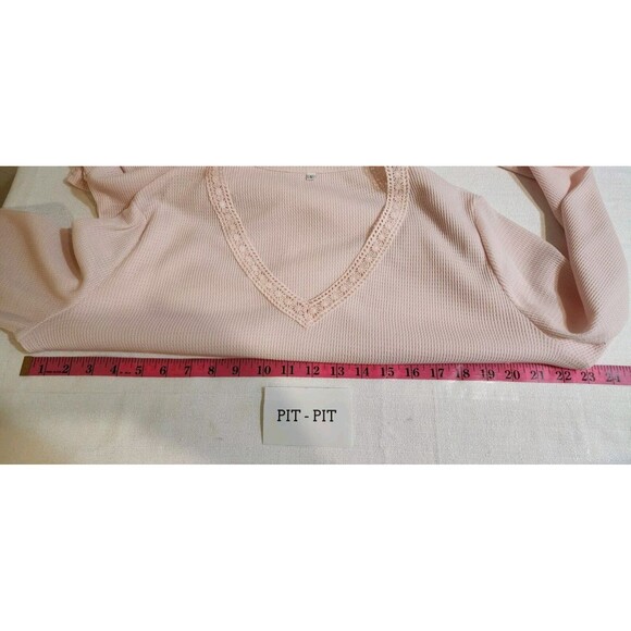 WOMEN LARGE PINK THERMAL KNIT PJ TOP LACE TRIM STRETCHY PREPPY CUTE CAPSULE WARM - Picture 11 of 12